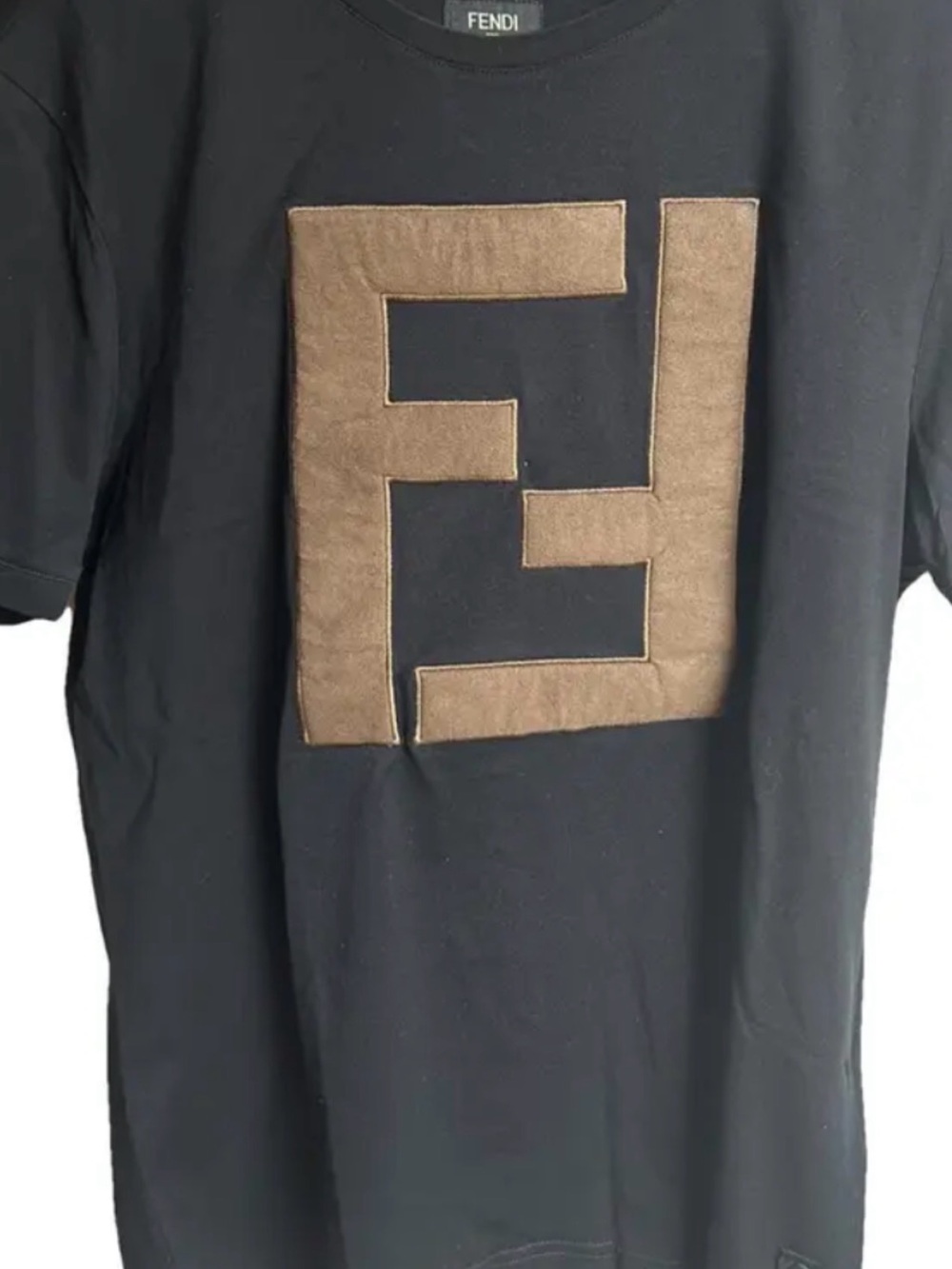 Fendi Black Short-Sleeve Tee with Brown FF Patch
